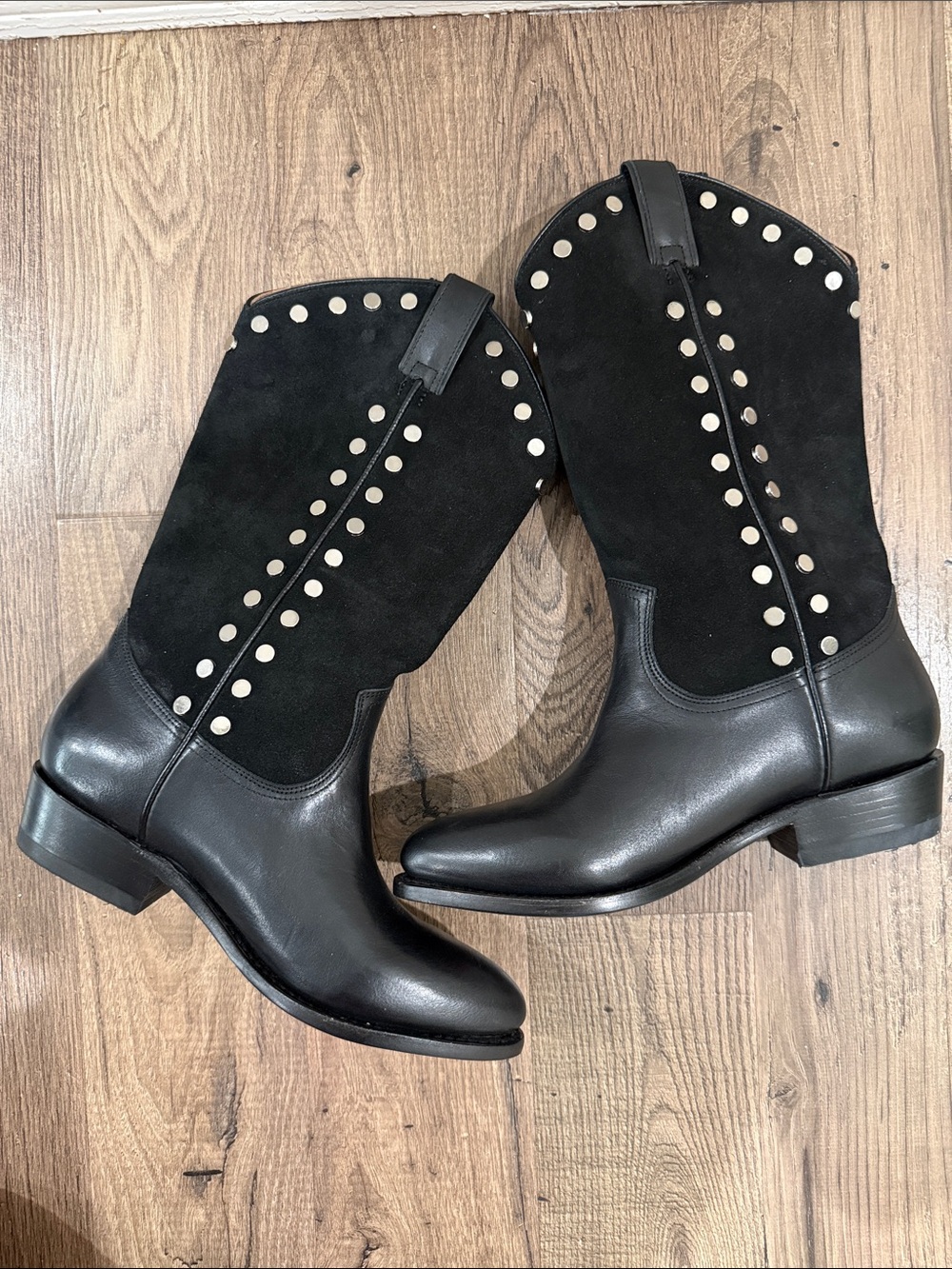 FRYE Black Leather Billy Studded Western Boot - Picture 11 of 12